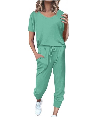 2 Piece Summer Sets for Women Two Piece Loungewear Sets Short Sleeve Pullover With Drawstring Long Pants Jogger Set A01-mint ...