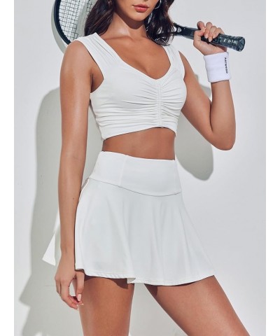 Womens 2 Piece Outfits Seamless Workout Crop Tank Tops and Tummy Control Athletic Built-in Shorts Sets White $22.94 Activewear