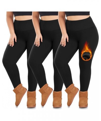 3 Pack Plus Size Fleece Lined Leggings Women -Stretchy X-Large-4X Warm Winter Yoga Pants Thermal Leggings Black/Black/Black $...