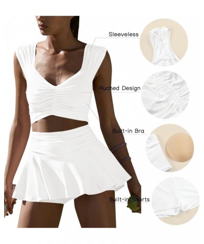 Womens 2 Piece Outfits Seamless Workout Crop Tank Tops and Tummy Control Athletic Built-in Shorts Sets White $22.94 Activewear