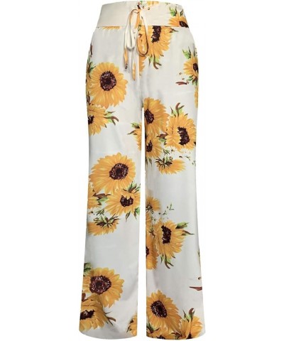 Women's Comfy Pajama Pants Casual Drawstring Palazzo Lounge Wide Leg Pants White Sunflower $10.59 Sleep & Lounge