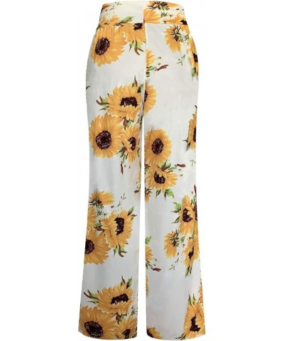 Women's Comfy Pajama Pants Casual Drawstring Palazzo Lounge Wide Leg Pants White Sunflower $10.59 Sleep & Lounge