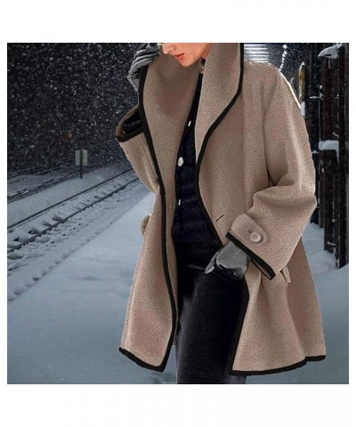 Hooded Color Block Woolen Coat, Stylish Lapel Warm Trench Coat, Long Sleeve Loose Hooded Woolen Coat For Women Red $16.45 Coats