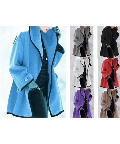 Hooded Color Block Woolen Coat, Stylish Lapel Warm Trench Coat, Long Sleeve Loose Hooded Woolen Coat For Women Red $16.45 Coats