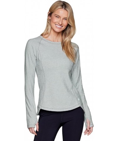 Women's Long Sleeve Tee Everyday Soft Lightweight Hiking Running Top Thyme Green Stripe $19.74 Activewear