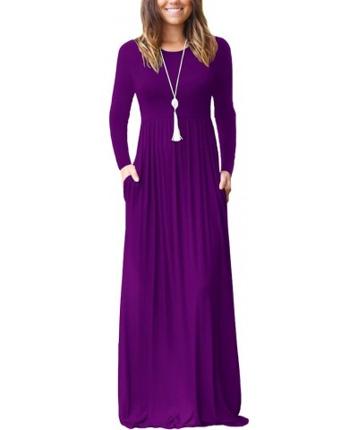 Women's Long Sleeve Loose Plain Maxi Dresses Casual Long Dresses with Pockets Long Sleeve Purple $21.00 Dresses