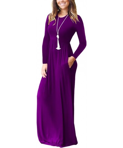 Women's Long Sleeve Loose Plain Maxi Dresses Casual Long Dresses with Pockets Long Sleeve Purple $21.00 Dresses