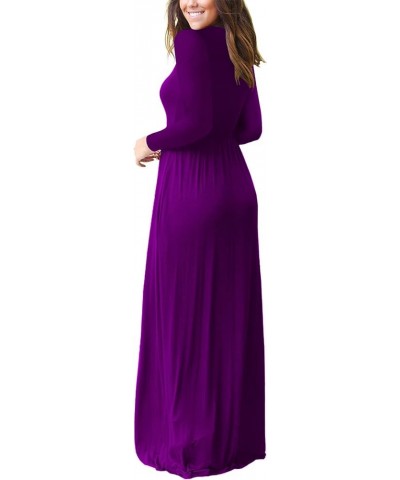 Women's Long Sleeve Loose Plain Maxi Dresses Casual Long Dresses with Pockets Long Sleeve Purple $21.00 Dresses