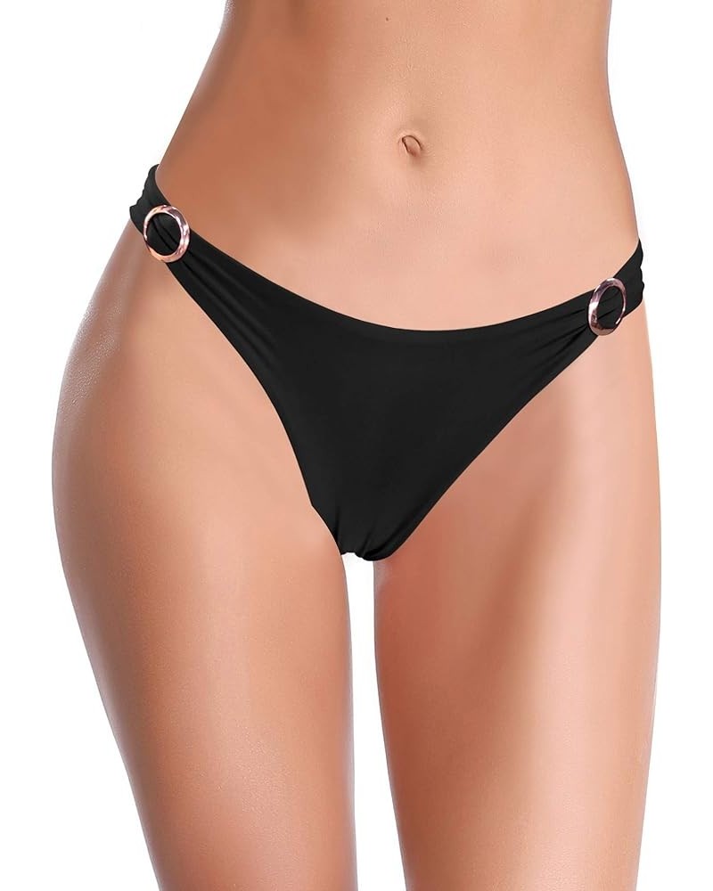 Women's Bikini Bottom Low Waisted O Rings Swimsuit Braziliazn Bathing Suit Bottom Black - Ring Side $12.97 Swimsuits