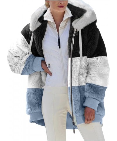 Women's Sherpa Jackets Fuzzy Fleece Full Zip Up Hooded Coat Plus Size Winter Warm Shaggy Jacket Long Sleeve Outerwear A5-blue...