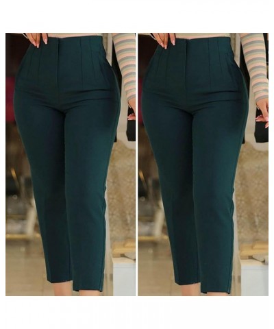 Women Trousers Women High Waist Pleated Suit Pants Pockets Ninth-Length Solid Color Straight Leg Business Army Green $11.31 P...