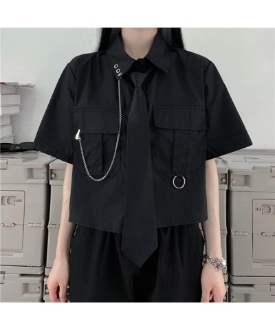 Women's Alt Emo Button Down Shirt Gothic Blouse Techwear Dark Academia Preppy Clothes Aesthetic Japanese Harajuku Streetwear ...