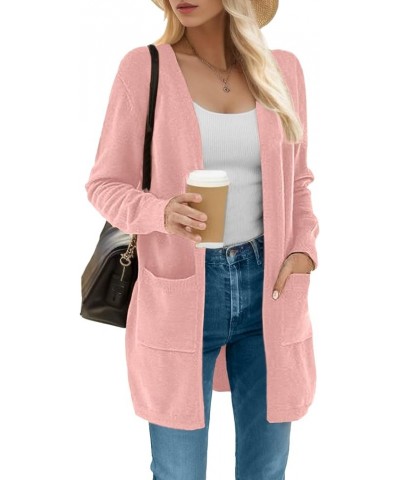 Cardigan for Women Casual Open Front Knit Coat Long Sleeve Lightweight Sweaters with Pockets Soft Outwear 17 Pink $19.59 Swea...