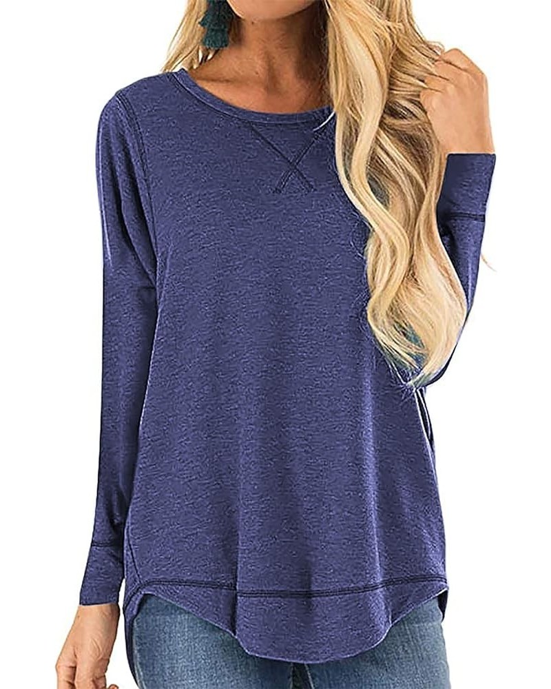 Women Casual Long Sleeve Tunics Tops Crew Neck Sweatshirt Loose Blouse T Shirts Navy Blue $10.39 Tops