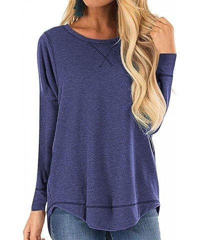 Women Casual Long Sleeve Tunics Tops Crew Neck Sweatshirt Loose Blouse T Shirts Navy Blue $10.39 Tops