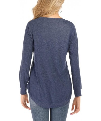 Women Casual Long Sleeve Tunics Tops Crew Neck Sweatshirt Loose Blouse T Shirts Navy Blue $10.39 Tops