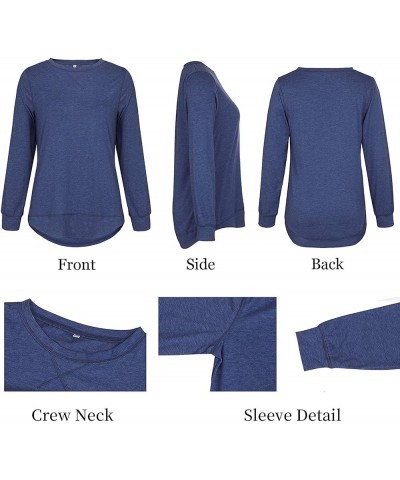 Women Casual Long Sleeve Tunics Tops Crew Neck Sweatshirt Loose Blouse T Shirts Navy Blue $10.39 Tops