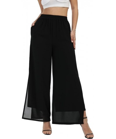 Women's Chiffon Wide Leg Palazzo Pants Split Dressy Casual Beach Party Long Trousers Split Black Long $17.48 Pants