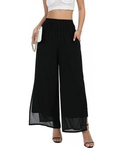 Women's Chiffon Wide Leg Palazzo Pants Split Dressy Casual Beach Party Long Trousers Split Black Long $17.48 Pants