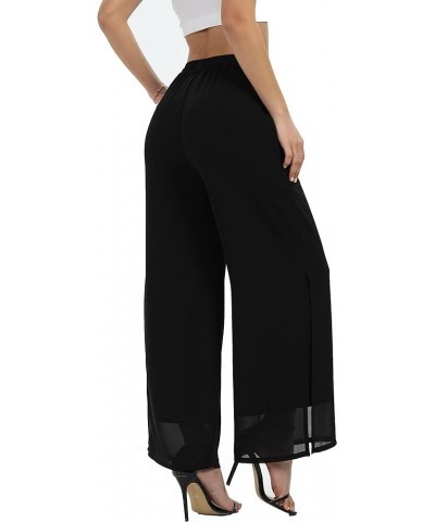 Women's Chiffon Wide Leg Palazzo Pants Split Dressy Casual Beach Party Long Trousers Split Black Long $17.48 Pants