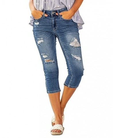 High Waisted Skinny Capri Jeans for Women Ripped Jean Capris Denim Pants Classic Blue Medium Medium Classic Blue $22.39 Jeans