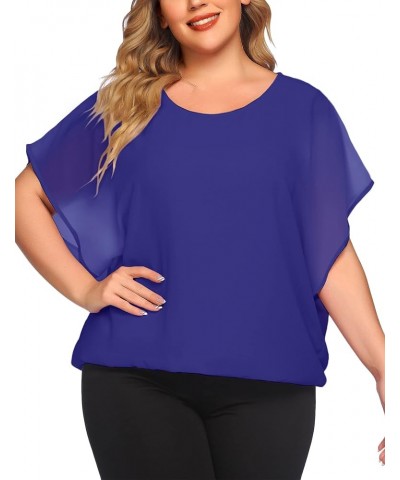 Plus Size Women Chiffon Blouse Batwing Sleeve Tops Scoop Neck Tunic Shirts Royal Blue-d $14.51 Blouses