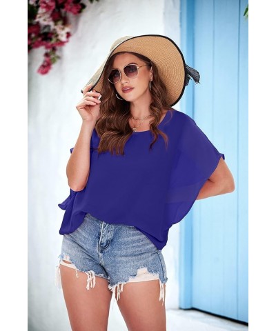 Plus Size Women Chiffon Blouse Batwing Sleeve Tops Scoop Neck Tunic Shirts Royal Blue-d $14.51 Blouses