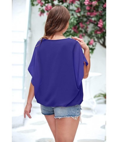 Plus Size Women Chiffon Blouse Batwing Sleeve Tops Scoop Neck Tunic Shirts Royal Blue-d $14.51 Blouses