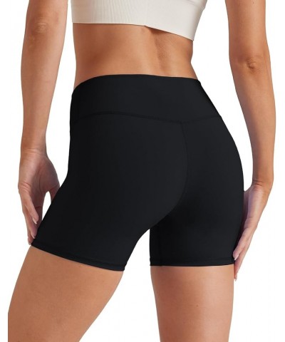 Womens Crossover Biker Shorts 5" High Waisted Yoga Workout Athletic Running Spandex Shorts Black $18.23 Activewear