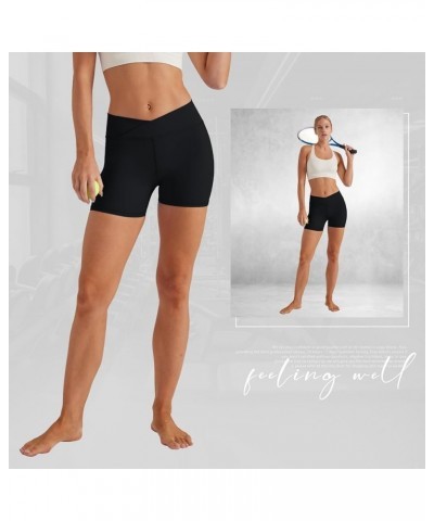 Womens Crossover Biker Shorts 5" High Waisted Yoga Workout Athletic Running Spandex Shorts Black $18.23 Activewear