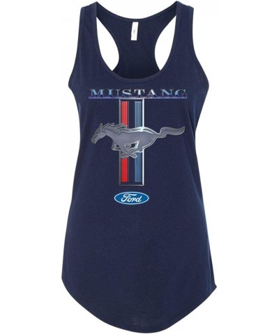 Ford Mustang Pony and Stripes Ladies Racerback Tank Top Women Lady Car Auto Automobile Racing Midnight Navy $13.89 Tops