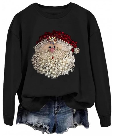 Santa Claus Jewel Art Sweatshirt Funny Santa Sweater Christmas Shirt Gift Tops Black $14.67 Hoodies & Sweatshirts