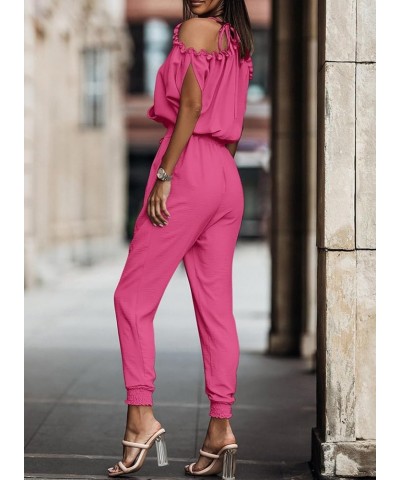 Jumpsuit for Womens Dressy Casual 2024 One Piece Romper Cold Shoulder Outfits for Summer Hot Pink $18.06 Jumpsuits