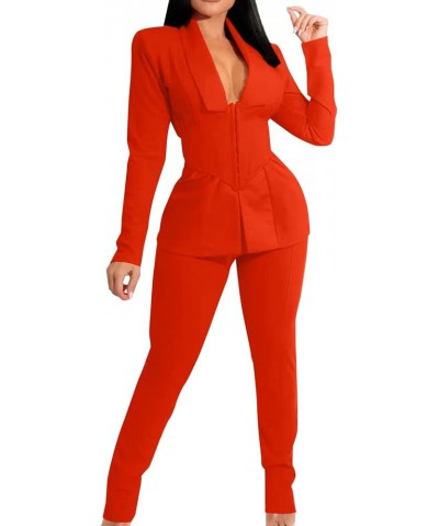 Womens Work Sweaters Business Professional Ladies Business Suits for Work Cropped Outfit Womens Tweed Suits Orange $24.51 Suits