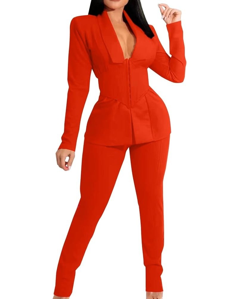 Womens Work Sweaters Business Professional Ladies Business Suits for Work Cropped Outfit Womens Tweed Suits Orange $24.51 Suits