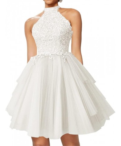 Homecoming Dresses Lace Appliques Cocktail Dresses for Women Formal Prom Dress Halter Neck White $25.52 Dresses