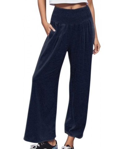 Fall Pants for Women Summer High Waisted Wide Leg Pants Casual Elastic Waist Palazzo Pants Beach Pants with Pockets 4-navy $7...