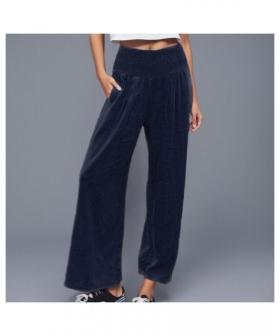 Fall Pants for Women Summer High Waisted Wide Leg Pants Casual Elastic Waist Palazzo Pants Beach Pants with Pockets 4-navy $7...